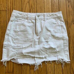 Gently Worn Forever 21 White Denim Distressed Skirt Size Small